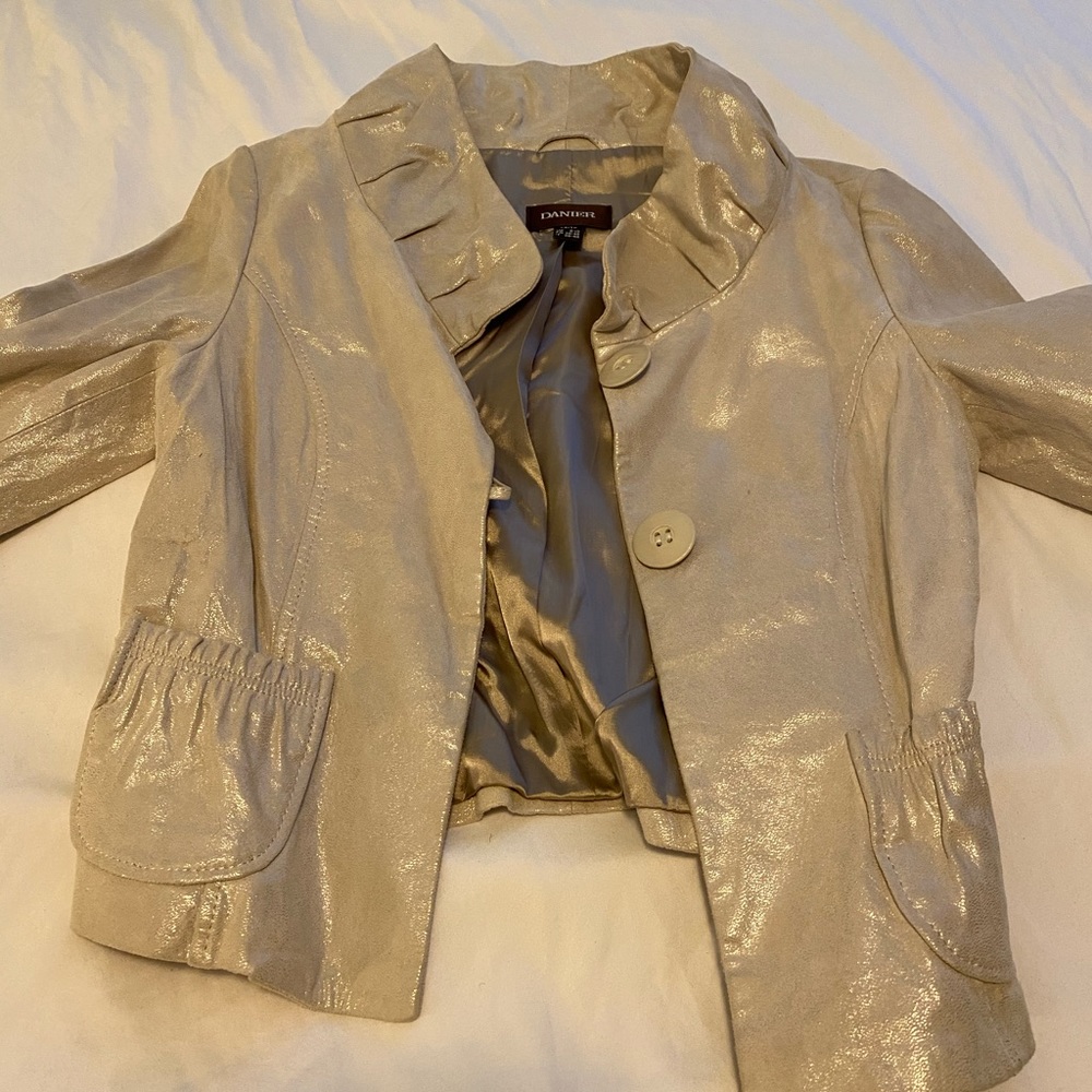 Danier leather off white sparkly jacket